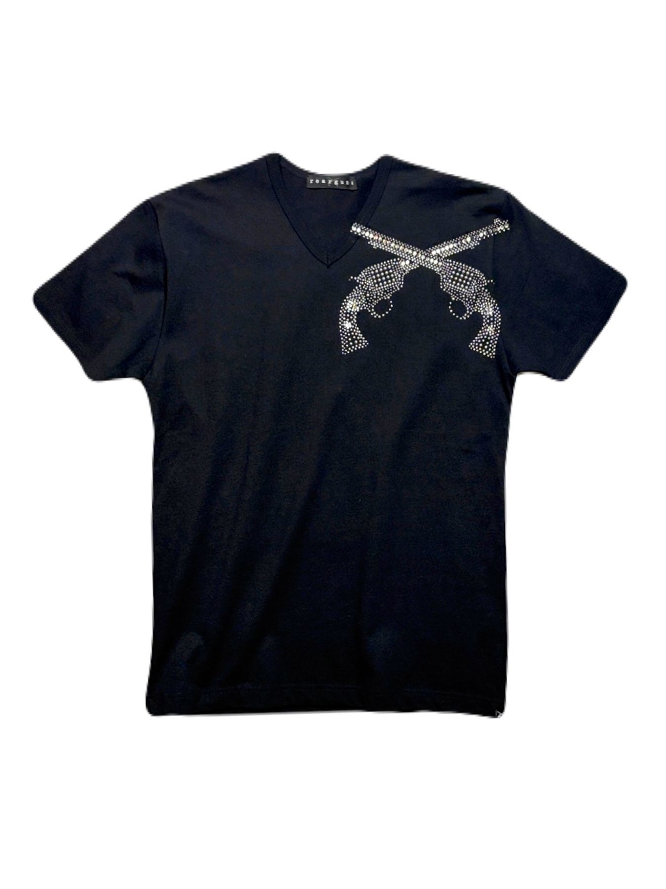 【予約品】FRONT CROSSGUN T / クリスタル メタル クロスガン Vネック Tシャツ / ブラック
