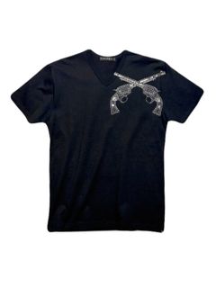 【予約品】FRONT CROSSGUN T / クリスタル メタル クロスガン Vネック Tシャツ / ブラック