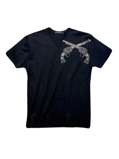 【予約品】FRONT CROSSGUN T / クリスタル メタル クロスガン Vネック Tシャツ / ブラック