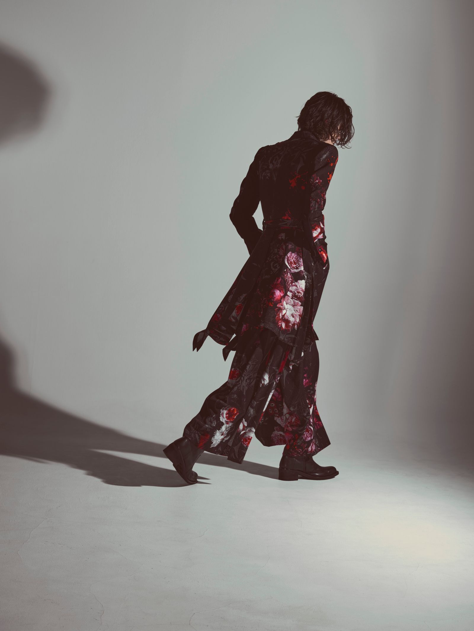 【予約品 6月29日(月) 締切】Goth Flora Suede Satin Wide Tuck Slacks / ワイドタックスラックス / ブラック