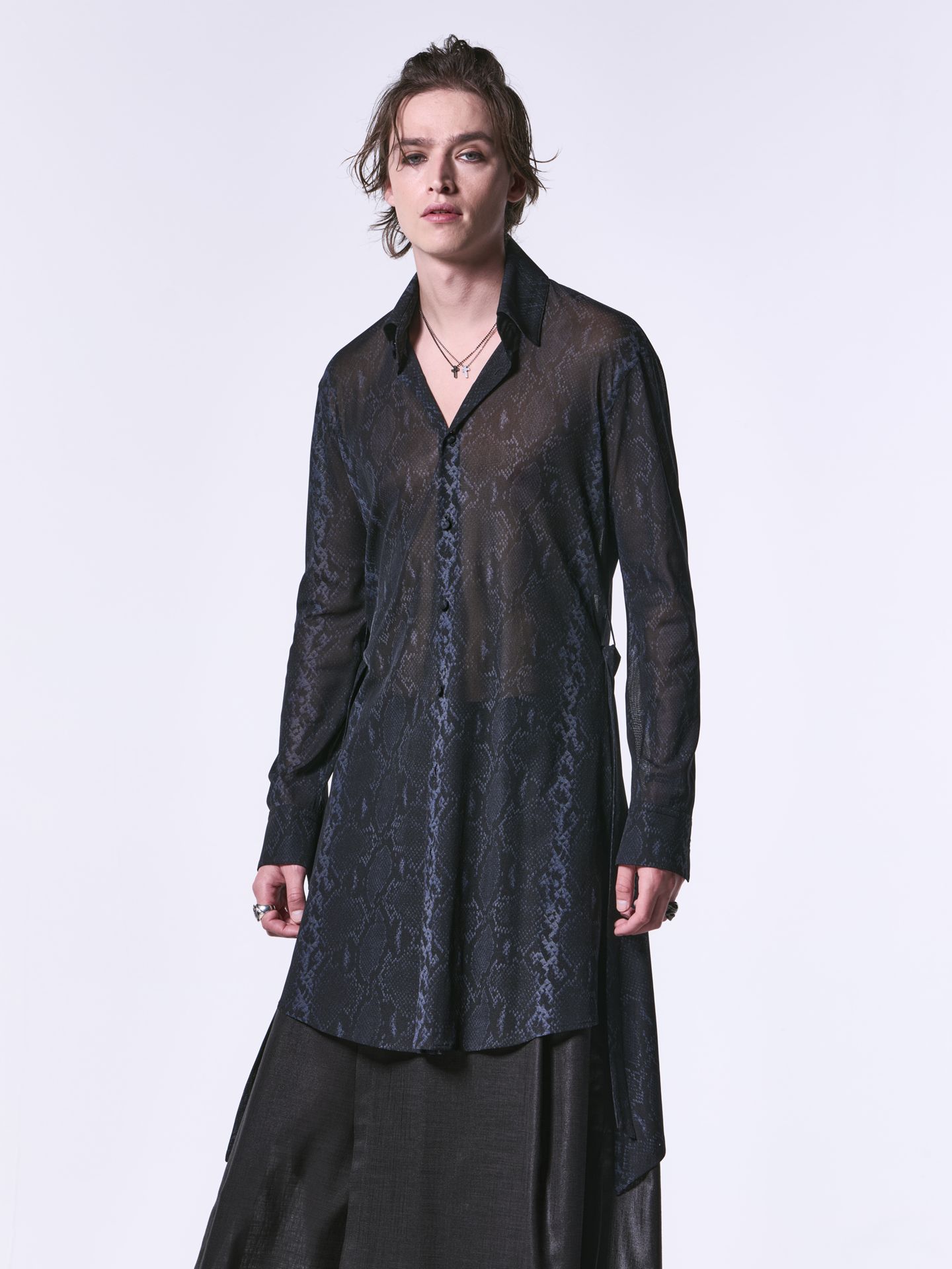 《予約品1月13日 10時締め》 FlareShirt / メッシュフレアシャツ / ブラックパイソン