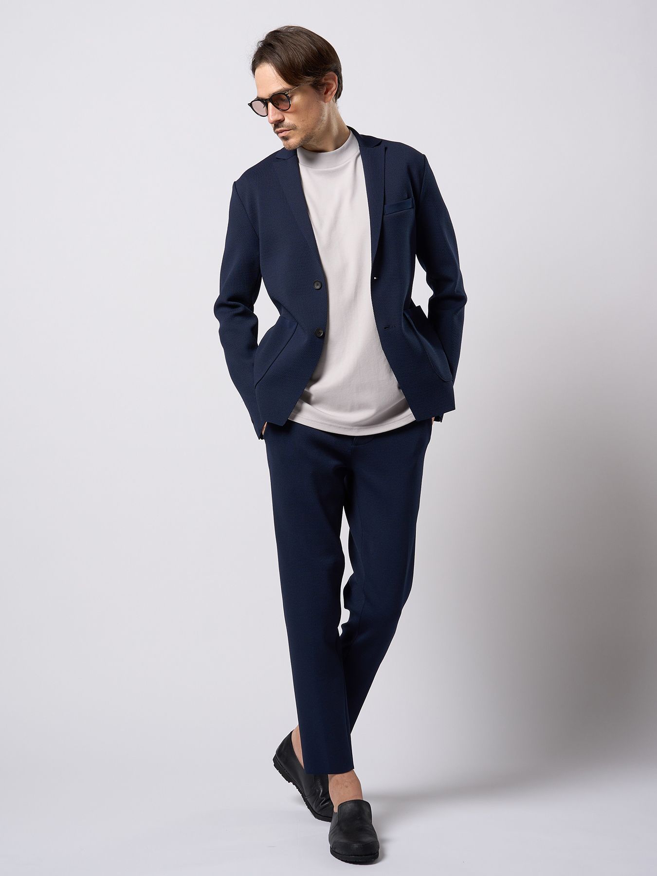 【予約品 9月23日(火) 締切】function knit jacket (jacquard check) / ファンクションニットジャケット (ジャガードチェック) / ネイビーチェック