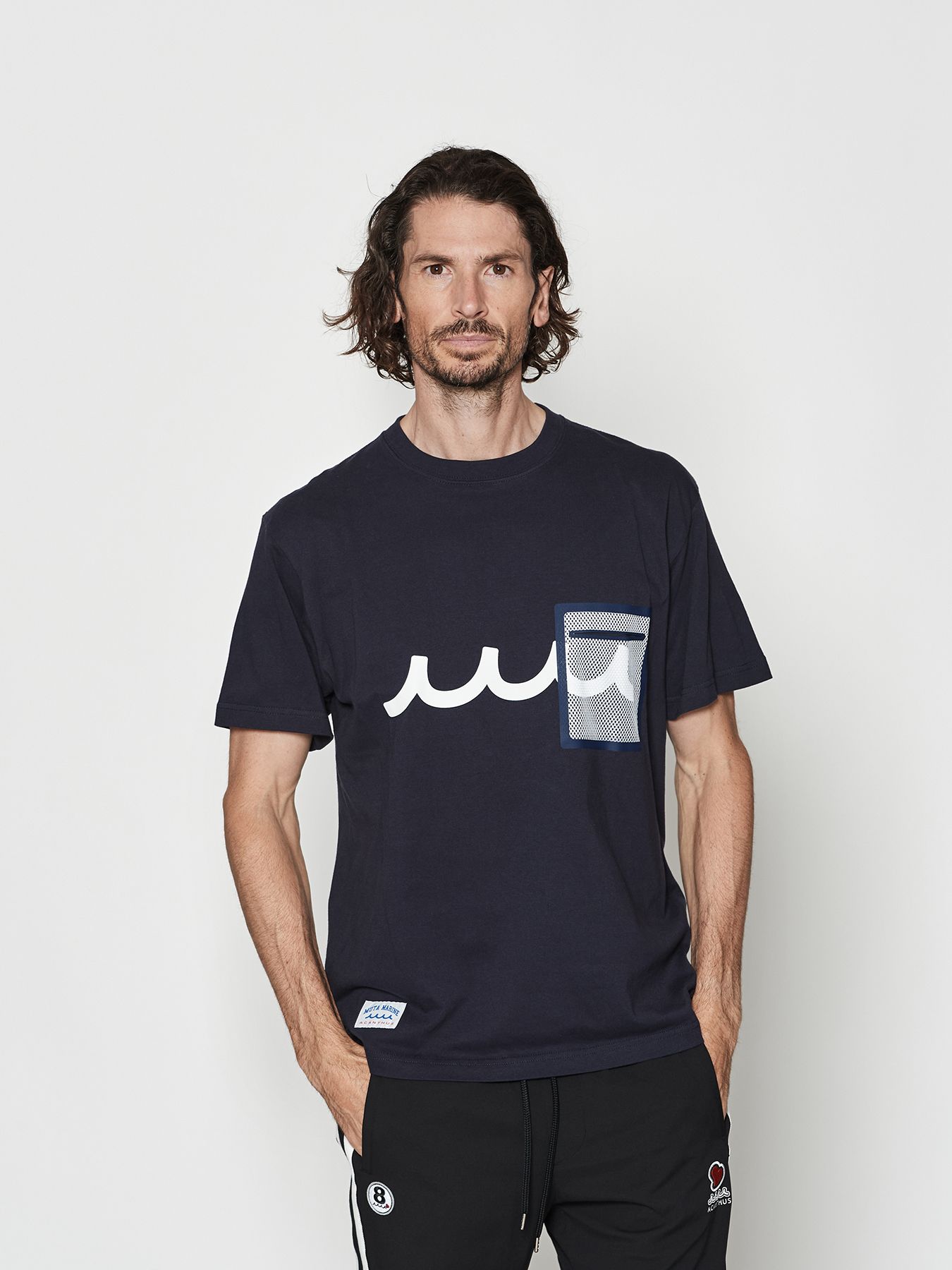 【予約品 10月9日(木) 締切】muta  Mesh Trimming Pocket Tee / Tシャツ / ネイビー【Acanthus × muta MARINE】