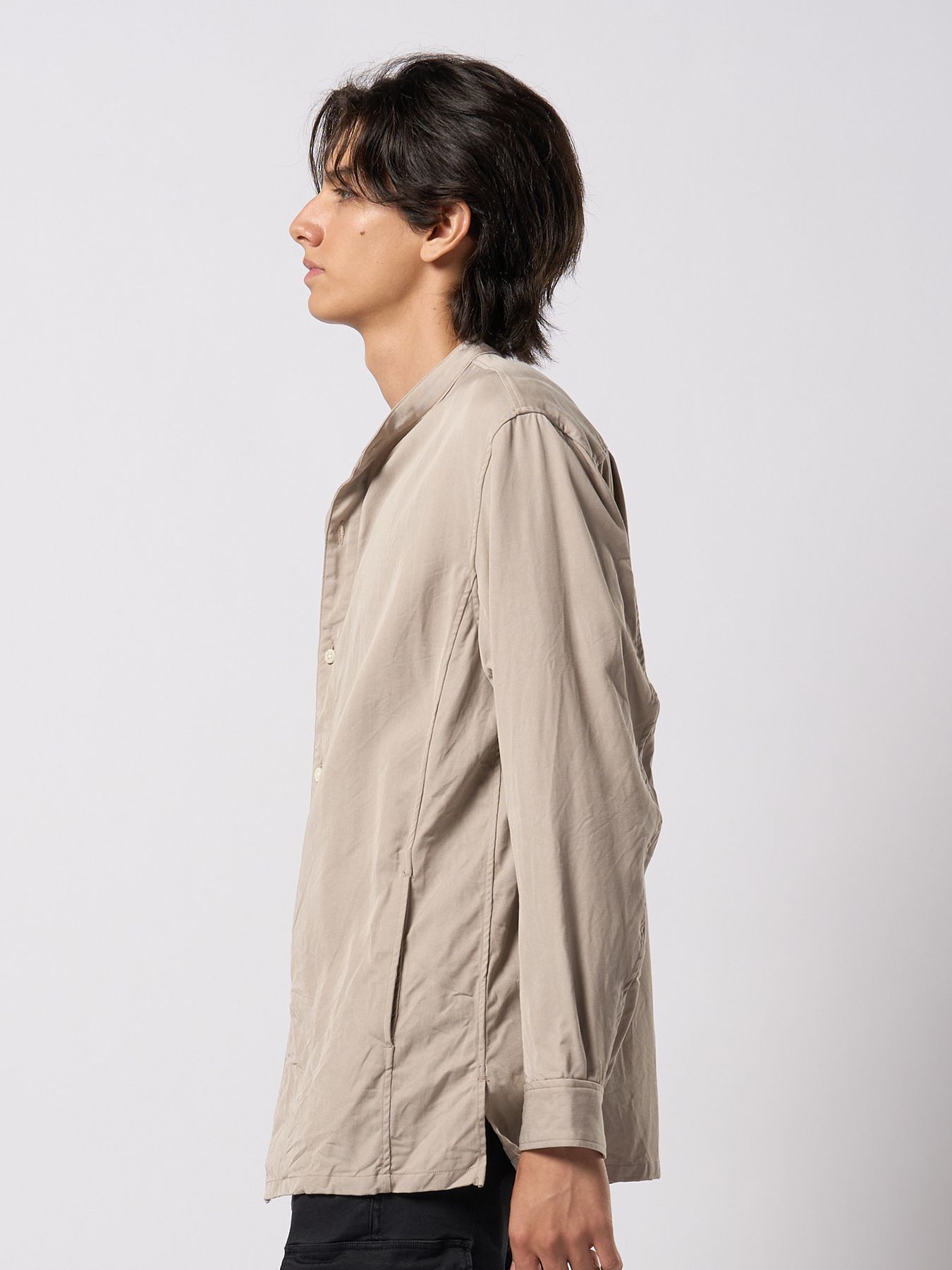 【予約品 9月23日(火) 締切】band collar shirt coat / バンドカラー シャツコート / グレージュ
