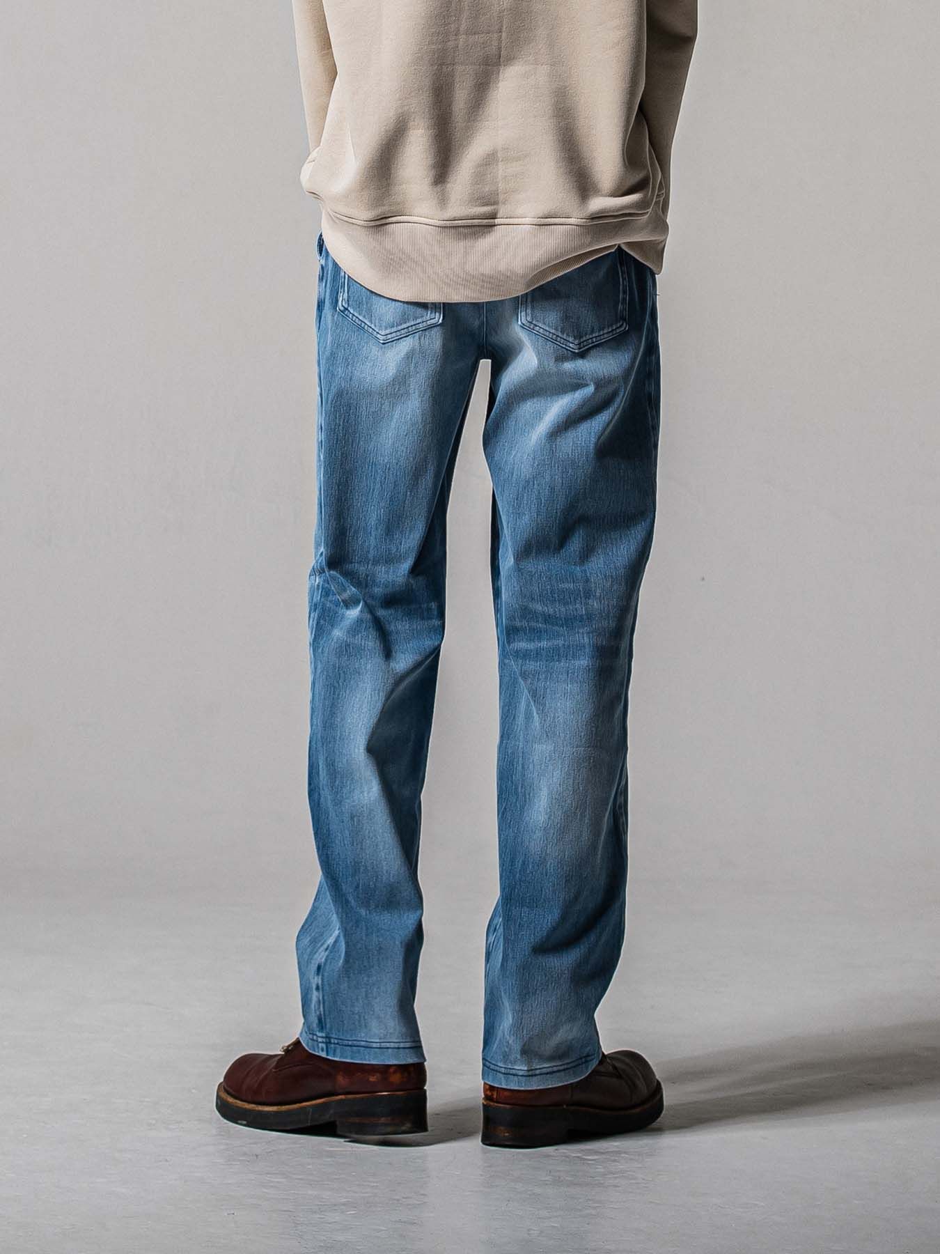 【予約品 11月16日(日) 締切】DENIM JERSEY WIDE PT / デニムジャージ セミワイドシルエット ワンタックイージーパンツ / ライトインディゴ