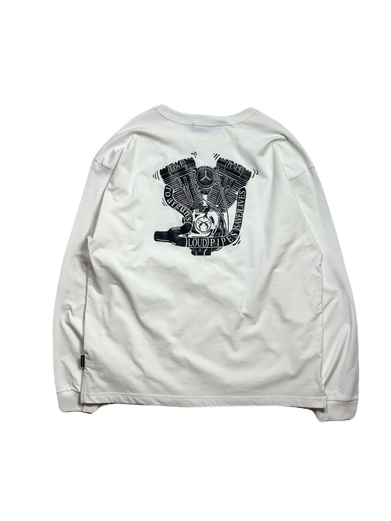 【予約品 3月9日(月) 18:00 締切】ORG/CO L/TEE ENGINE / エンジンプリント オーガニックコットン ロンT / ホワイト