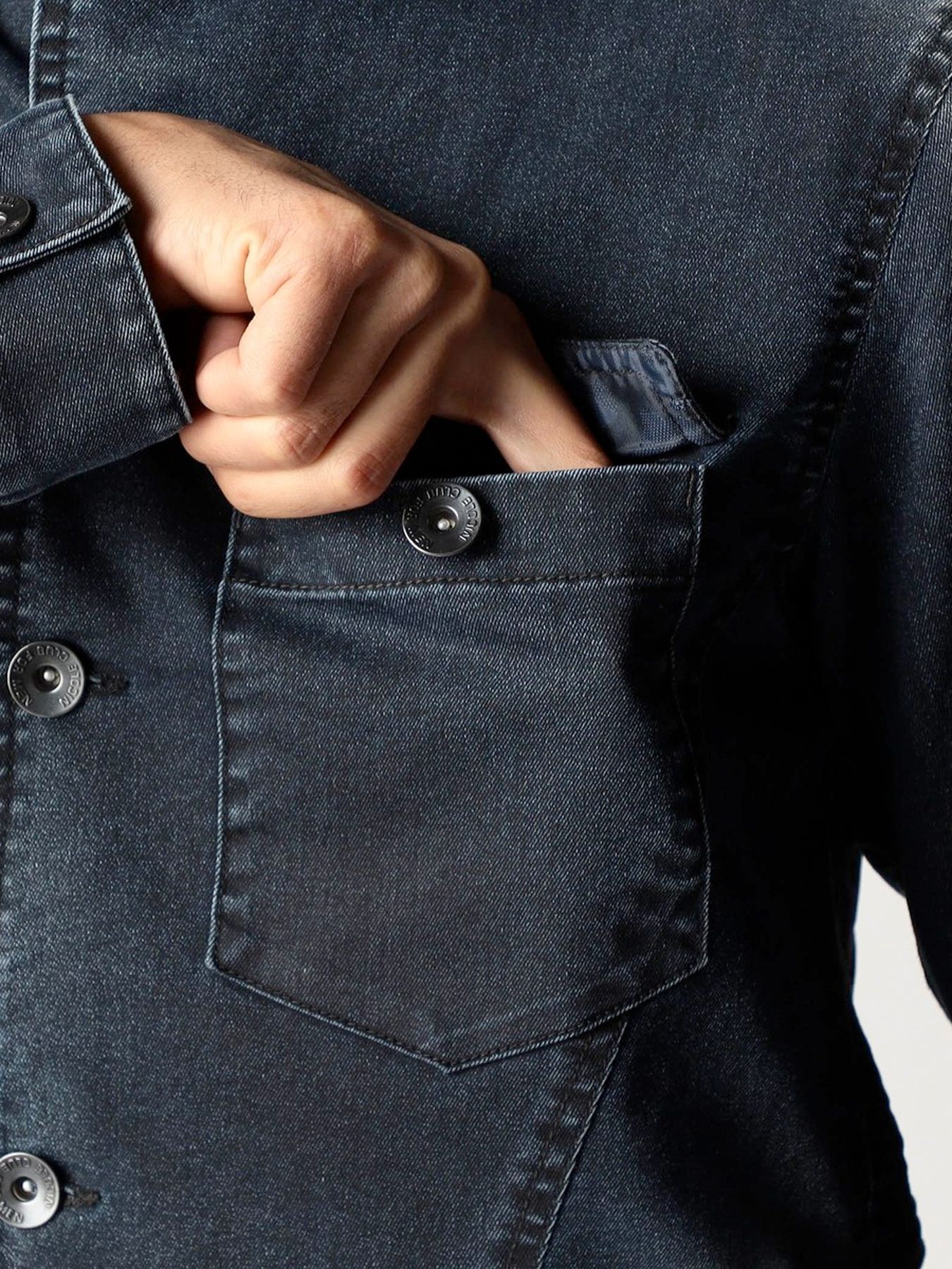 ショートスタンドカラー ブルゾン / インディゴ ブラックコーティング 【NICOLE CLUB FOR MEN】