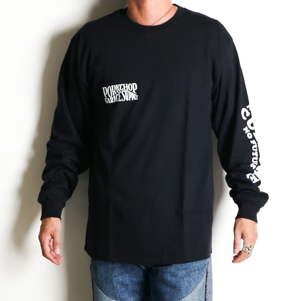 WAVE LOGO L/S TEE - BLACK (ポケット無し) / ロングスリーブTシャツ