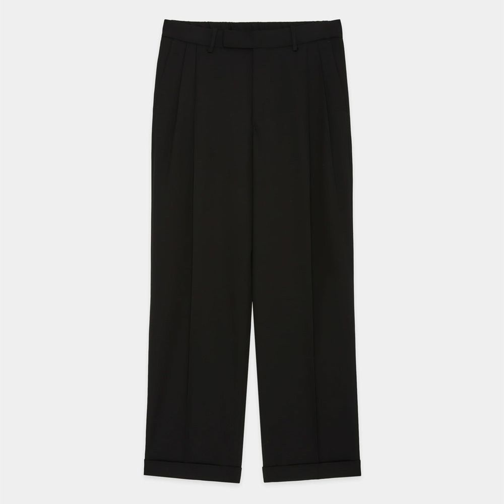 Double Pleated Semi Easy Trousers - Black / 3/60 オーガニックウールサバイバルクロス® - ダブルプリーテッドセミイージートラウザーズ / A26C07PT02C