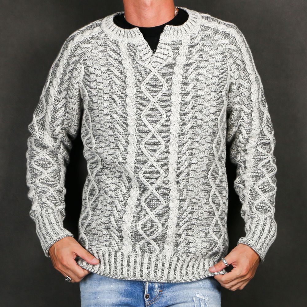 wjk - key-neck cable knit / キーネック ケーブルニット / 6859 kw44s