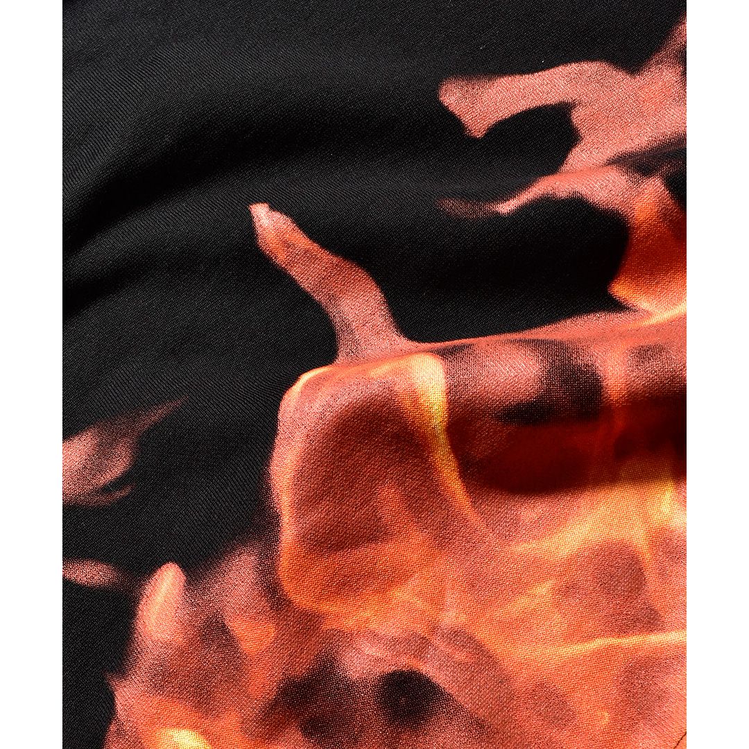 Fire Pattern Cutoff Sleeve Big Hoodie / 2308-6004