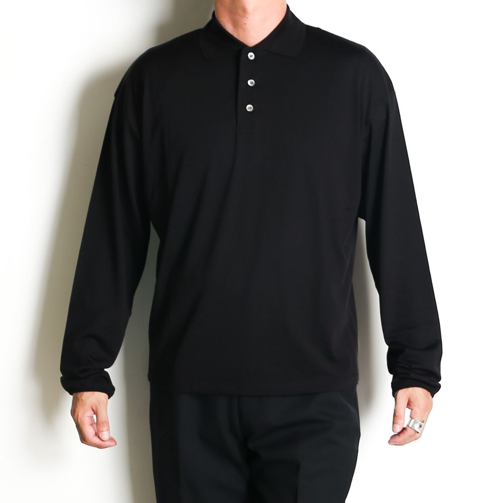 Long Sleeve Polo - Black / スーパー160sウール 防縮天竺 - ロングスリーブポロ / A26C12CS03C