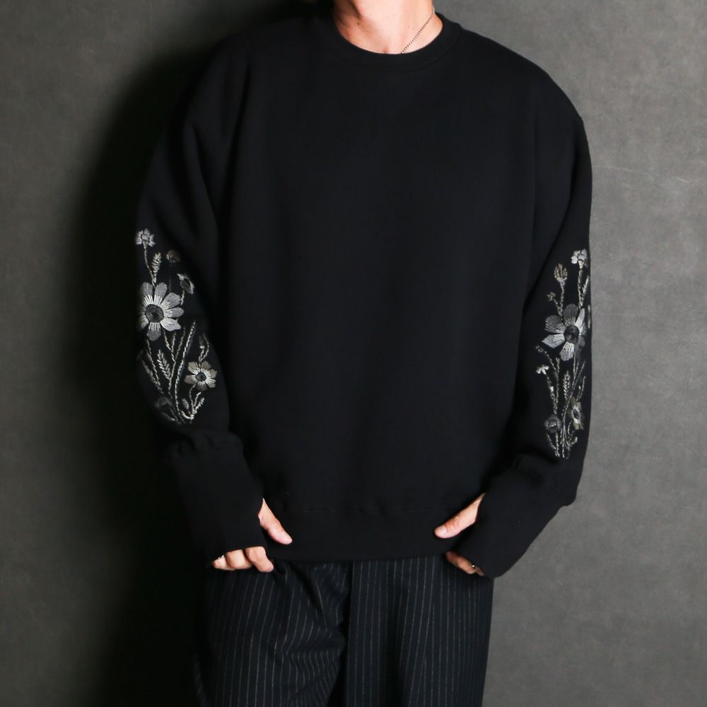 Embroidered Jacquard Crewneck Sweatshirt - Black / クルーネック スウェット / SN-632A