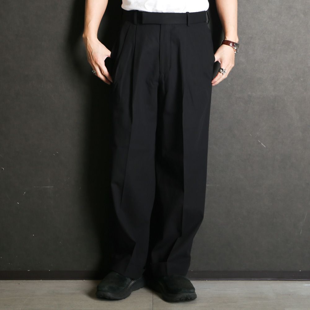 DOUBLE PLEATED SEMI EASY TROUSERS - BLACK / 60/2オーガニック強燃ボイル3/2ツイル - ダブルプリーテッドセミイージートラウザーズ / A26A16PT01C