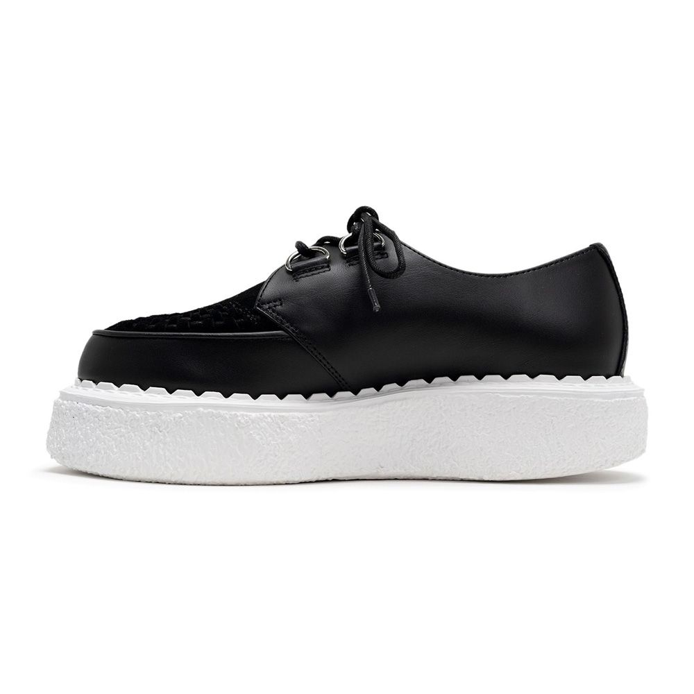BEDWIN & THE MMY General Scale. / "DAVID" Leather Inter Lace Shoes - BLK × WHT / C15FW703
