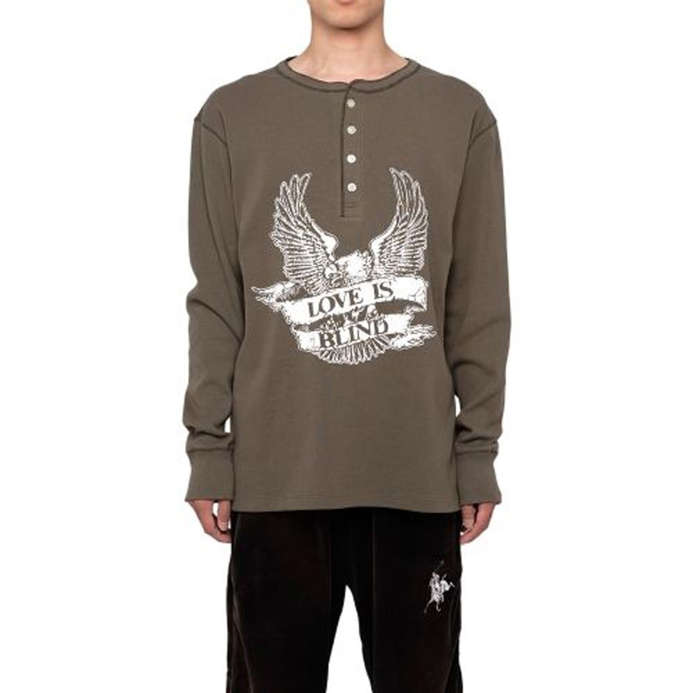 "EAGLE" Henry neck Long Sleeve T-Shirt - KHAKI / ヘンリーネック ロングスリーブTシャツ  / G13LT074
