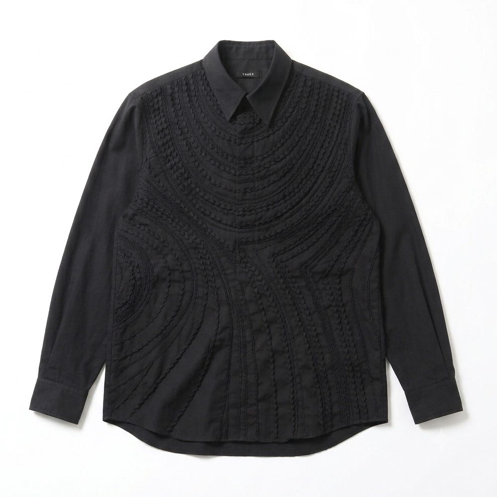 "Tape Embroidery" Embroidery Shirt - Black / レギュラーカラーシャツ / TA26AW-SH046