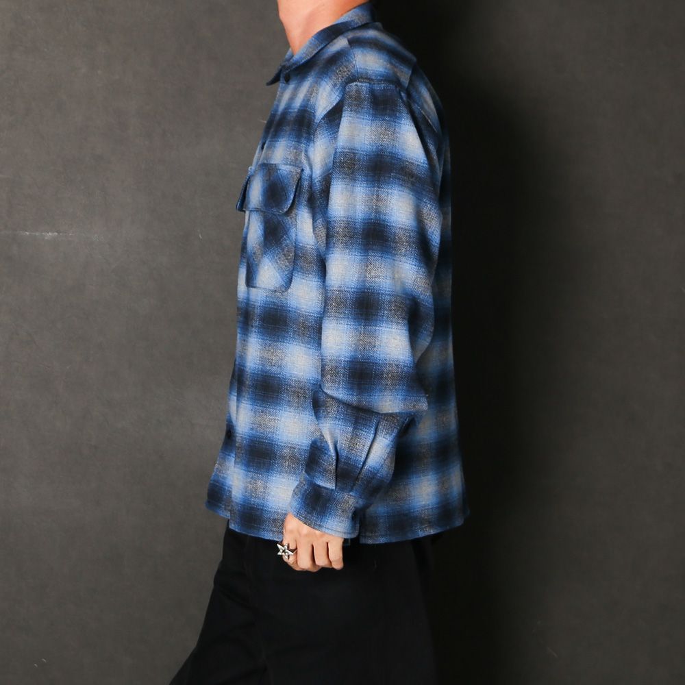Wool Ombre Check L/S Shirt (26aw) - Blue / チェックシャツ / HS-100626