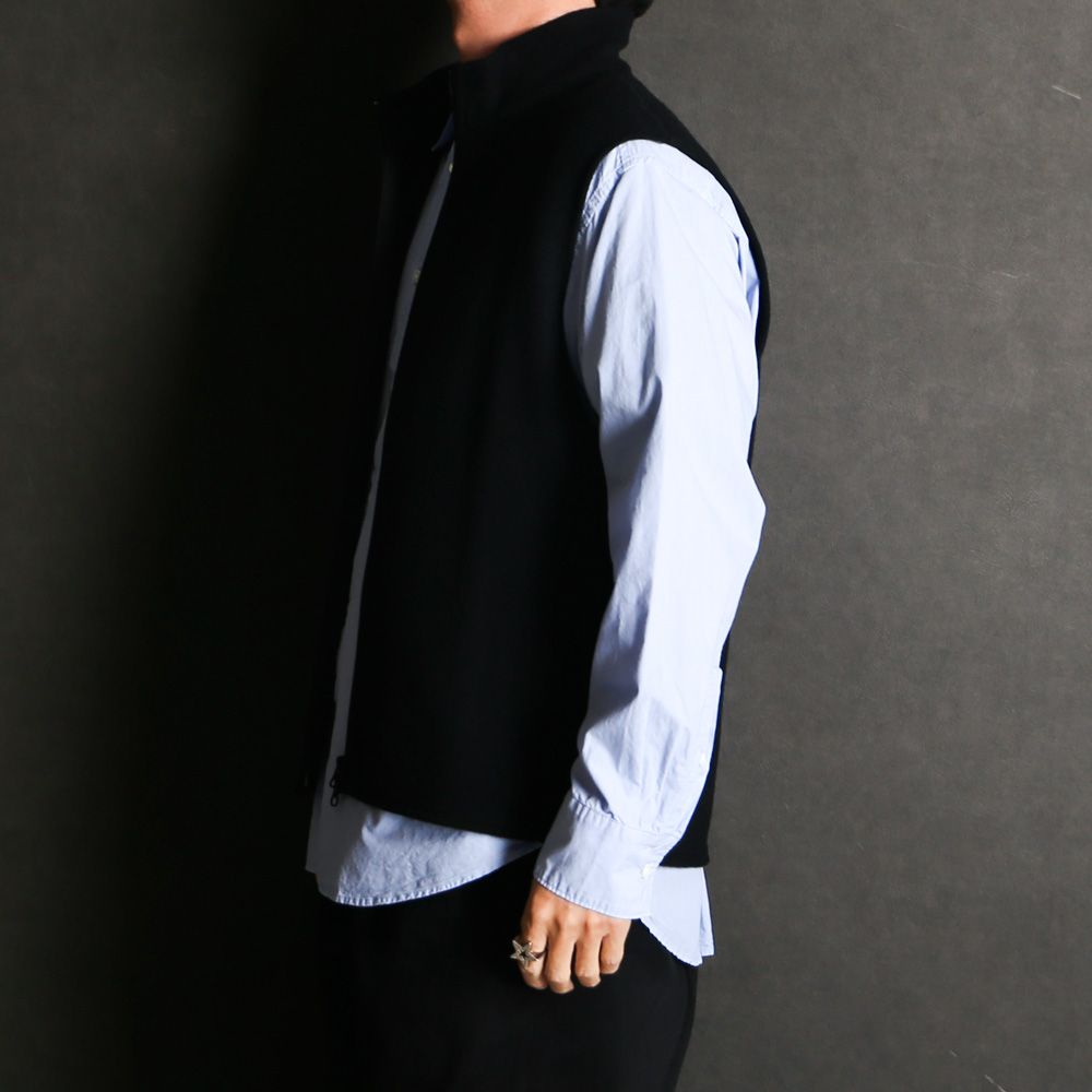 ZIP UP VEST - BLACK / スーパー130s ウールナッピング - ジップアップベスト / M25D10CS03A