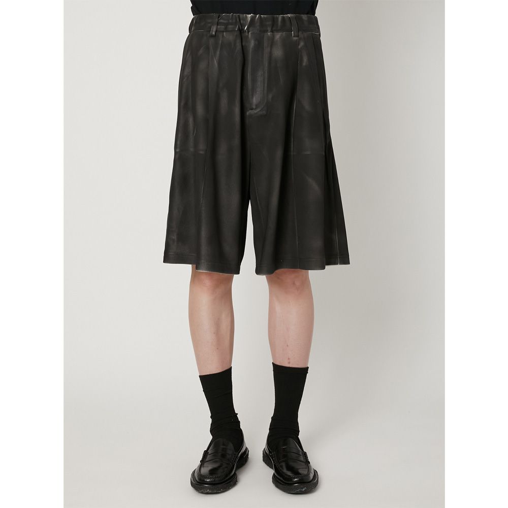 "Leather Coating Jersey" Short Track Pants - Black / レザーコーティングジャージ ショートトラックパンツ / TA26SS-PT090