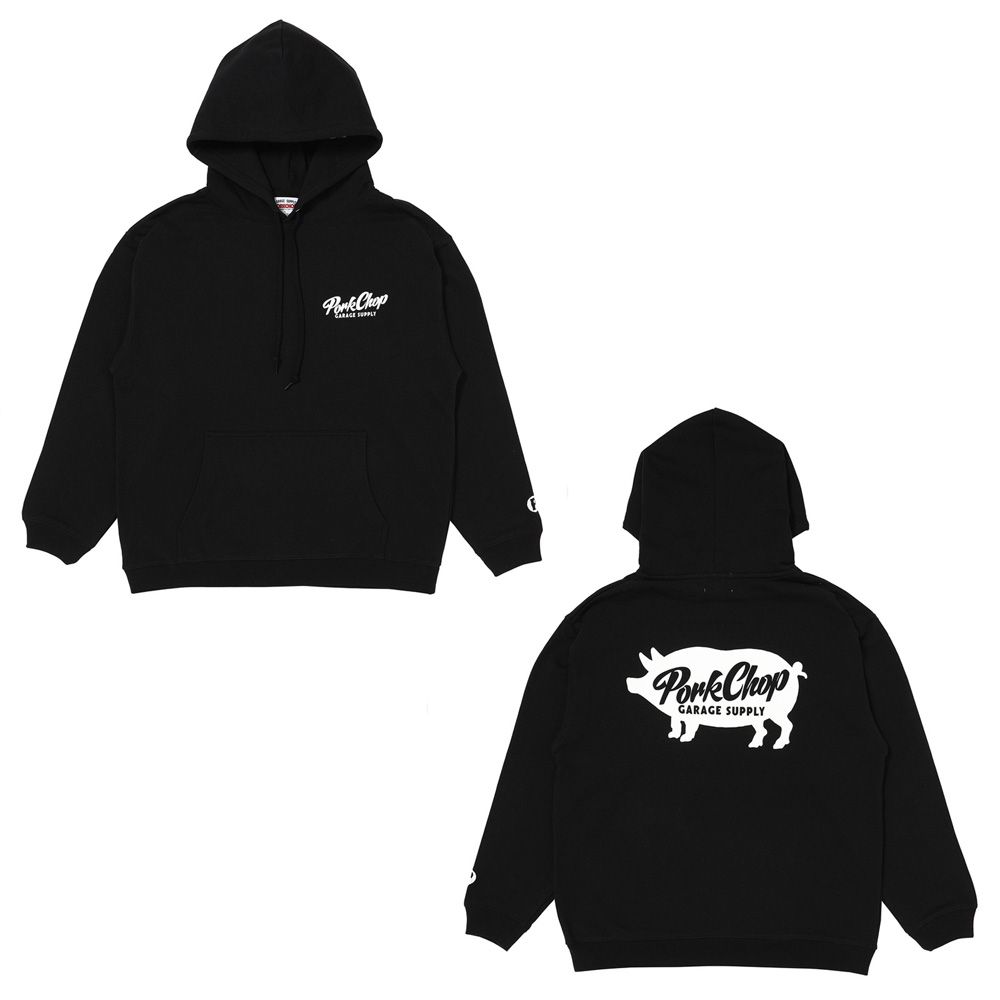 【ラスト1点-サイズM】 SCRIPT PORK HOODIE - BLACK / プルオーバーパーカー
