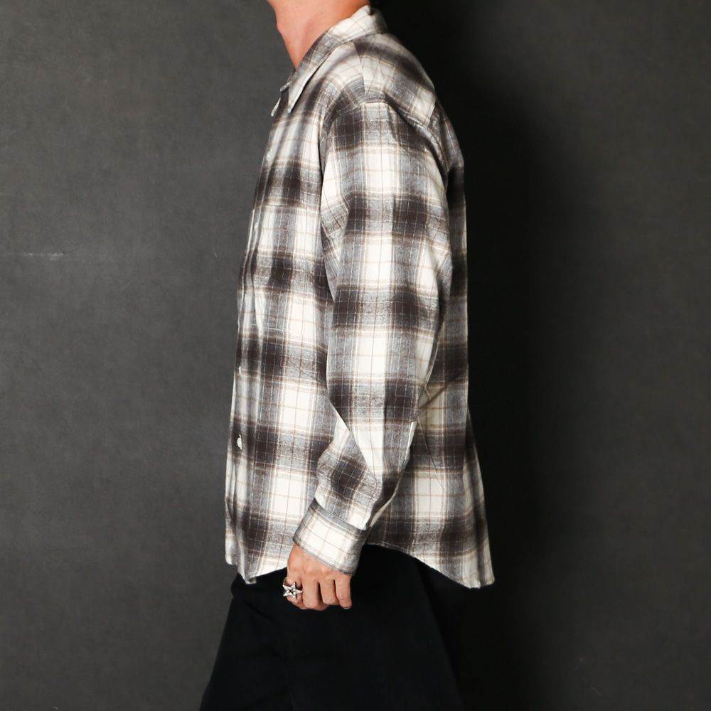 Ombre Check Flannel Shirt - Natural × Brown / オンブレチェックフランネルシャツ / SN-628A