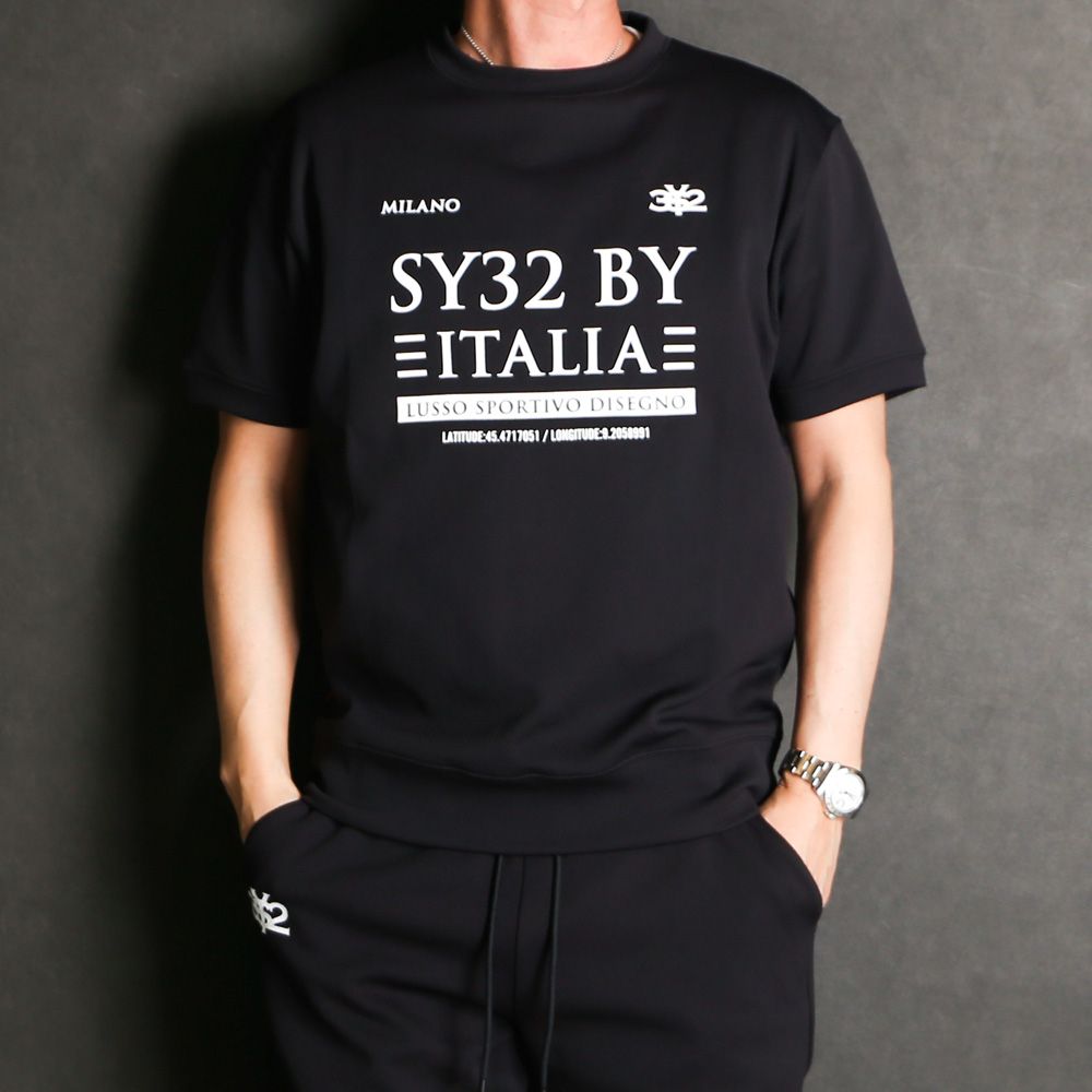 SPIRAL KNIT ZIP TEE - BLACK  / グラフィック ニットTシャツ / 15013