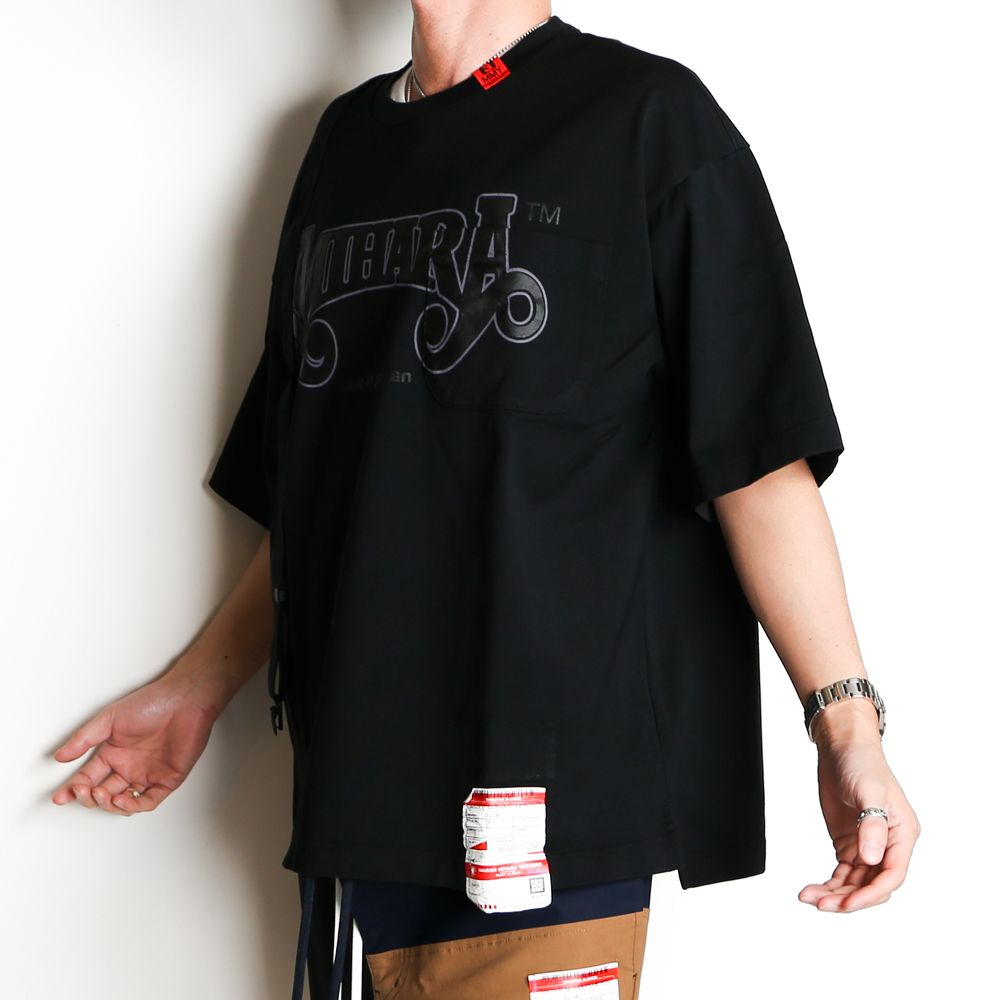 MIHARA YASUHIRO ミハラヤスヒロ 21SS suspendar T-shirt ロゴプリント クルーネック半袖Tシャツ ブラック A06TS662
