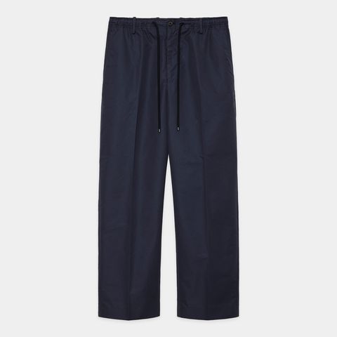 FLAT TAPERED EASY TROUSERS - NAVY CHARCOAL / 120/2 GIZAコットン×リサイクルポリエステルウェザー - フラットテーパードイージートラウザーズ / A25A04PT02C