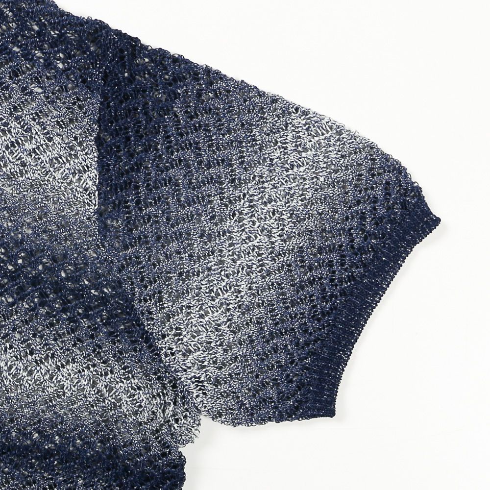 "Gradient-Striped Sheer Knit" Short Sleeve Knit - Navy / グラデーション ニットトップ / TA26SS-KN047