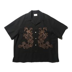 【ラスト1点-サイズS】 Aloha shirt - Flower chain embroidery / アロハシャツ - フラワー チェーン エンブロイダリー / SN-572A