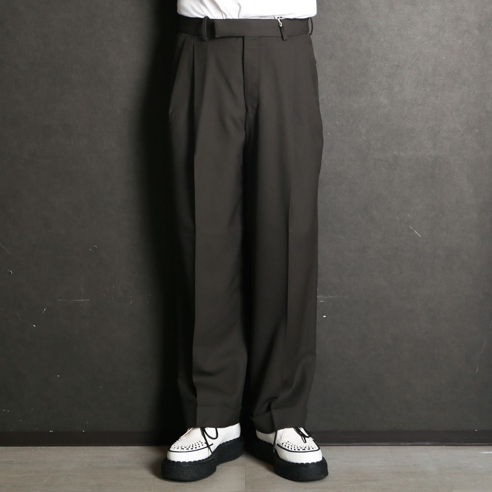 Double Pleated Semi Easy Trousers - Dark Sage / 3/60 オーガニックウールサバイバルクロス® - ダブルプリーテッドセミイージートラウザーズ / A26C07PT02C
