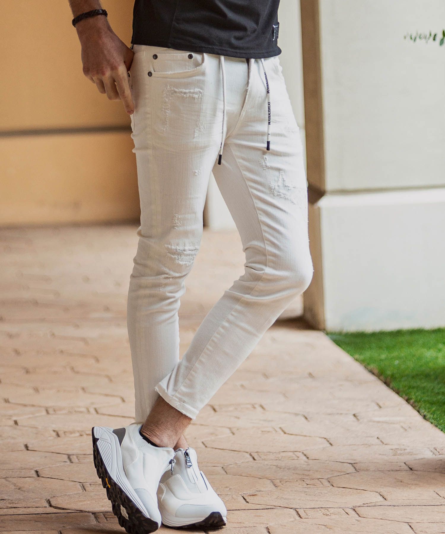 WHITE DAMAGE DENIM PANTS / アンクル ダメージデニムパンツ / USB-21015
