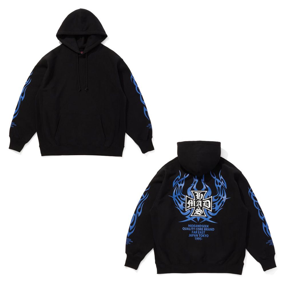 MAD Hooded Sweat Shirt - BLK × Blue / プルオーバーパーカー / HC-110825