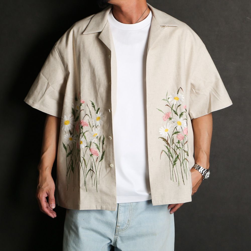 Aloha shirt - Flower garden embroidery / アロハシャツ - フラワー ガーデン エンブロイダリー / SN-571B
