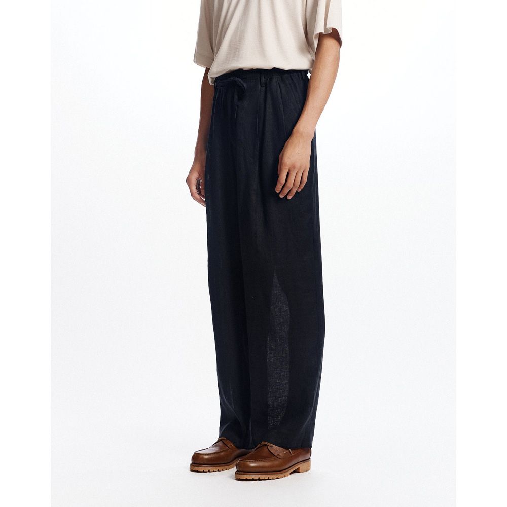 DOUBLE PLEATED EASY TROUSERS - BLACK / ヘンプ細布 - ダブルプリーテッドイージートラウザーズ / A26A22PT02C