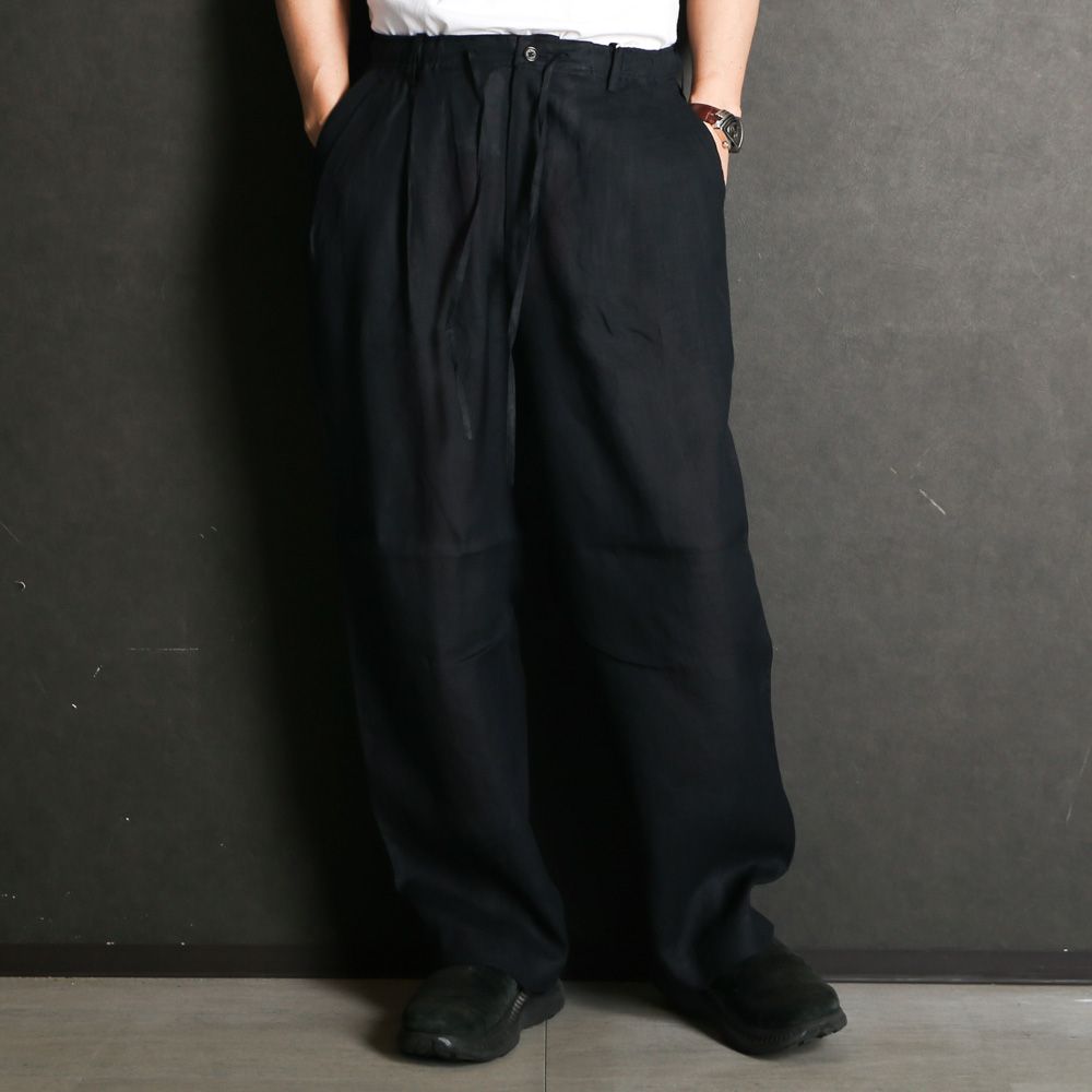 DOUBLE PLEATED EASY TROUSERS - BLACK / ヘンプ細布 - ダブルプリーテッドイージートラウザーズ / A26A22PT02C