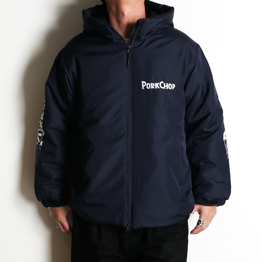 BURNING LOGO HOODED JKT / 中綿フーデッドジャケット