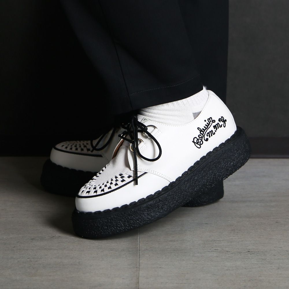 BEDWIN & THE MMY General Scale. / "DAVID" Leather Inter Lace Shoes - WHT × BLK / C15FW703