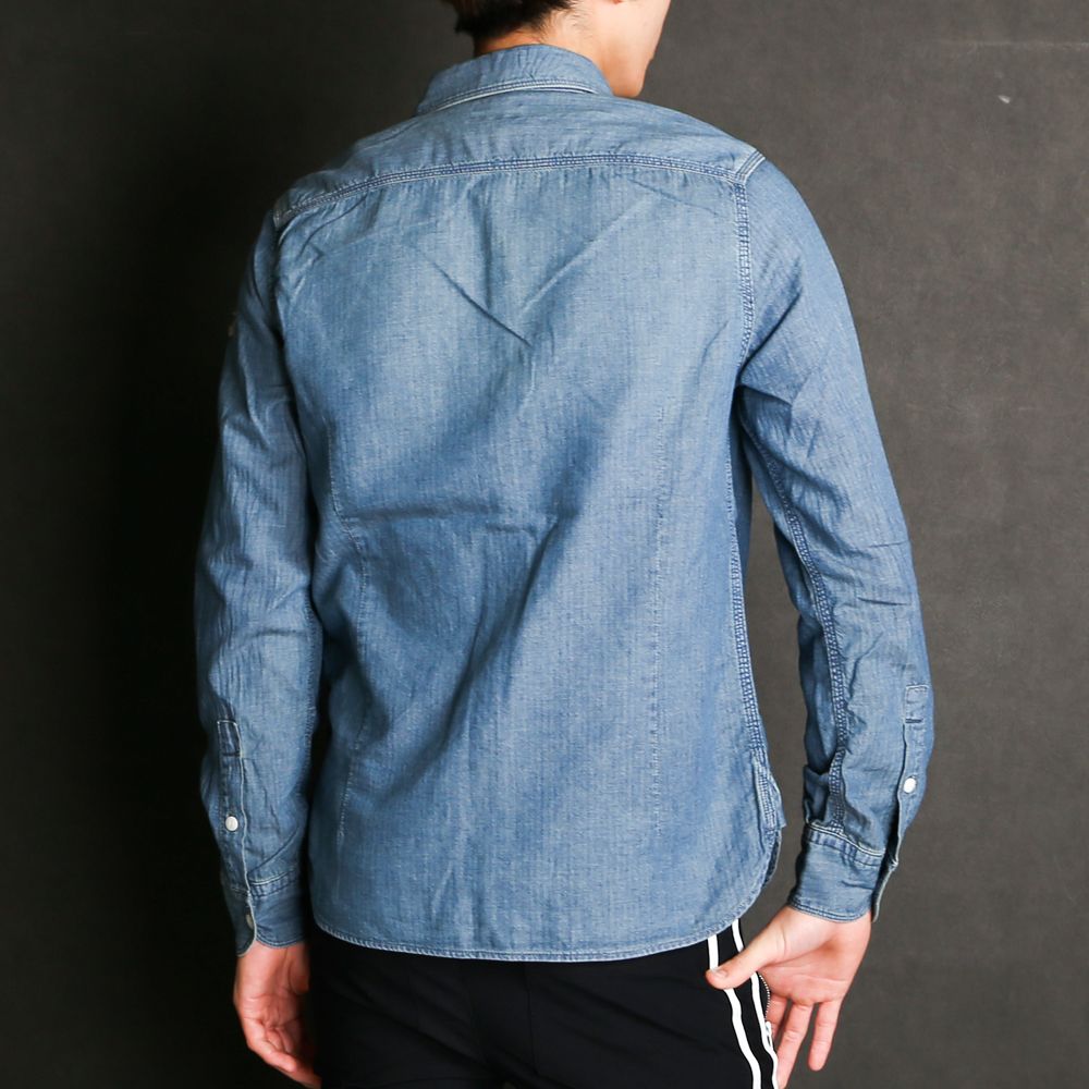HERRINGBONE INDIGO CHAMBRAY WORK SHIRTS / ヘリンボン シャンブレー ワークシャツ / TSH-F2003