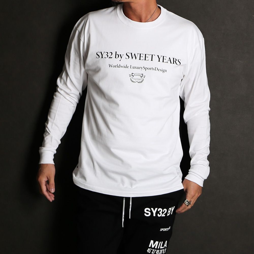 SY32 by SWEET YEARS - SANS SERIF LOGO L/S TEE - WHITE × BLACK / ロングスリーブTシャツ  / 14178J-W | chemical conbination