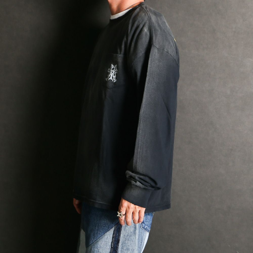 "Messenger Bird" Distressed Pocket L/S T-shirt - BLACK / グラフィック Tシャツ / G15LT086