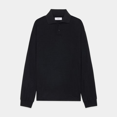 TWO BUTTON POLO L/S TEE - BLACK / ウォッシャブルウール天竺 - 2ボタンポロL/S Tee / M25C21CS03C
