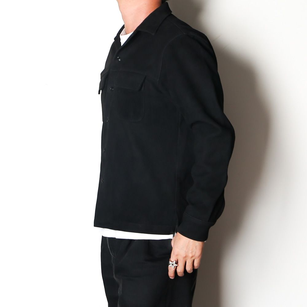 Full Grain Suede Open Collar Work Shirt  - BLK / MDFBF10501