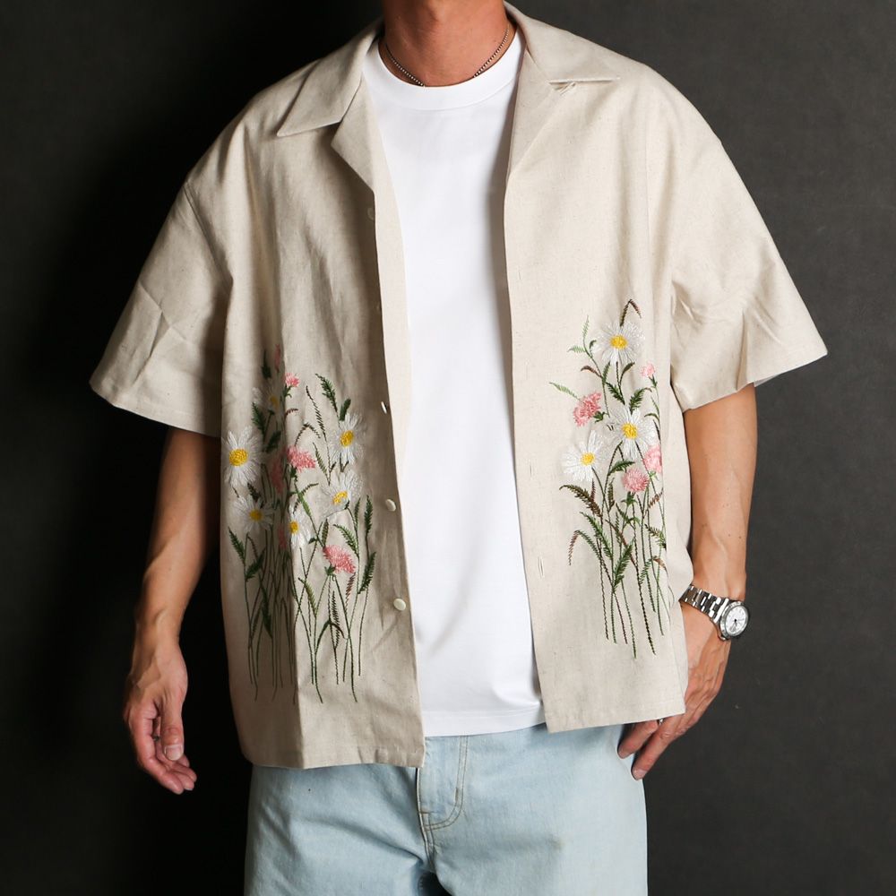 Aloha shirt - Flower garden embroidery / アロハシャツ - フラワー ガーデン エンブロイダリー / SN-571B
