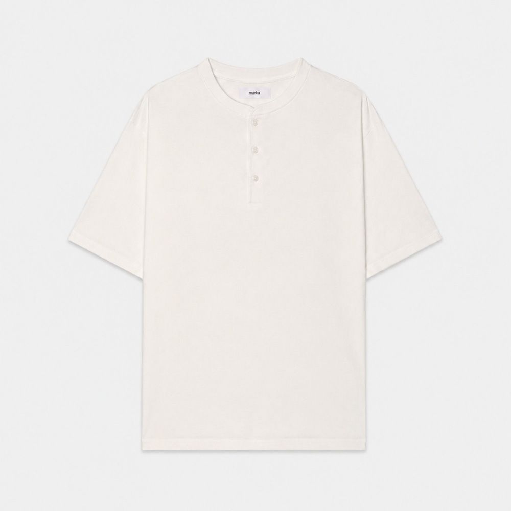 HENLEY NECK TEE - WHITE / 30/1オーガニックコットン空紡天竺 - ヘンリーネックTee / M26B14CS01B