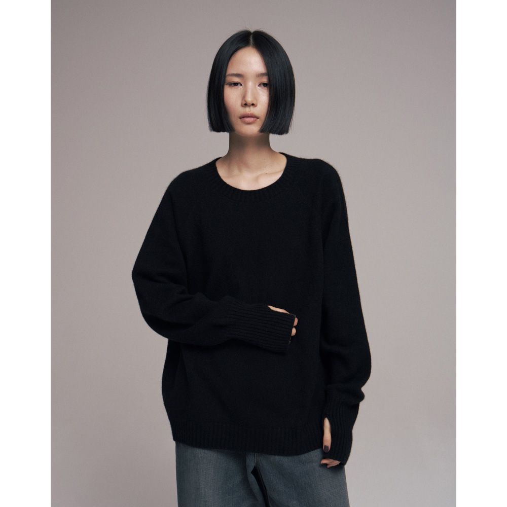 Wholegarment knit sweater - Wool & cashmere & silk - Black / ホールガーメント クルーネックセーター - ウール & カシミヤ & シルク / SNKN-001A