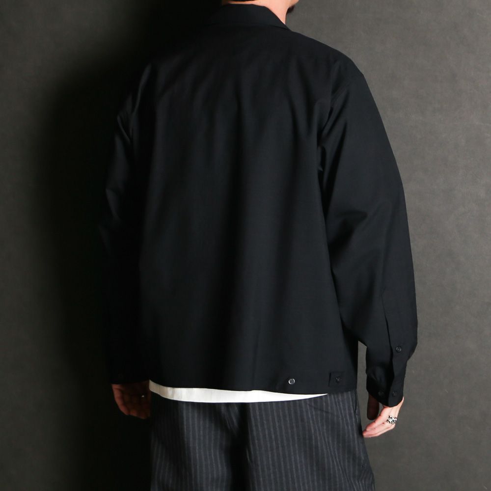 DOUBLE POCKET OPEN COLLAR SHIRT - CHAMBRAY BLACK / 2/72 ウールトロピカルワッシャー - ダブルポケット オープンカラーシャツ / M26A11SH01C