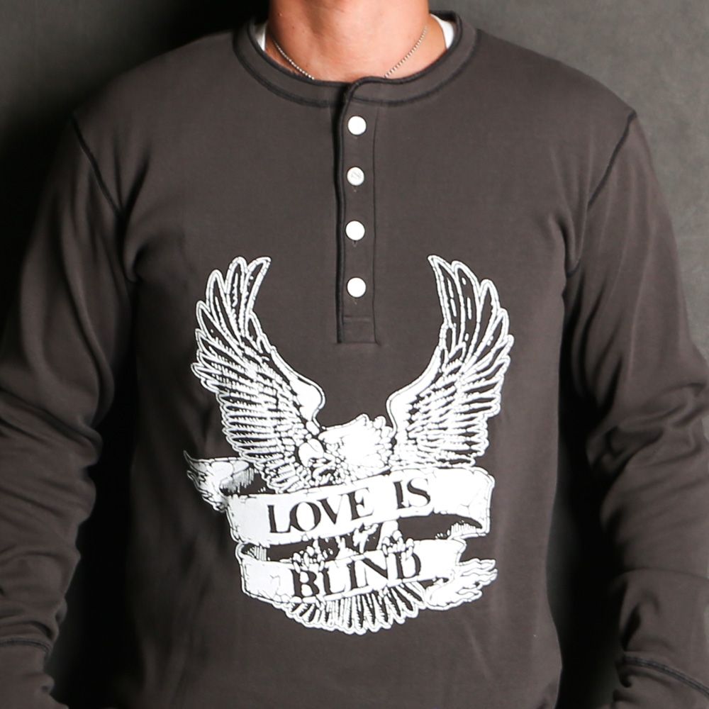 "EAGLE" Henry neck Long Sleeve T-Shirt - BLACK / ヘンリーネック ロングスリーブTシャツ  / G13LT074
