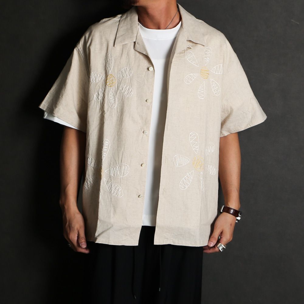 Aloha shirt - Big flowers embroidery / アロハシャツ - ビッグフラワーエンブロイダリー / SN-616B